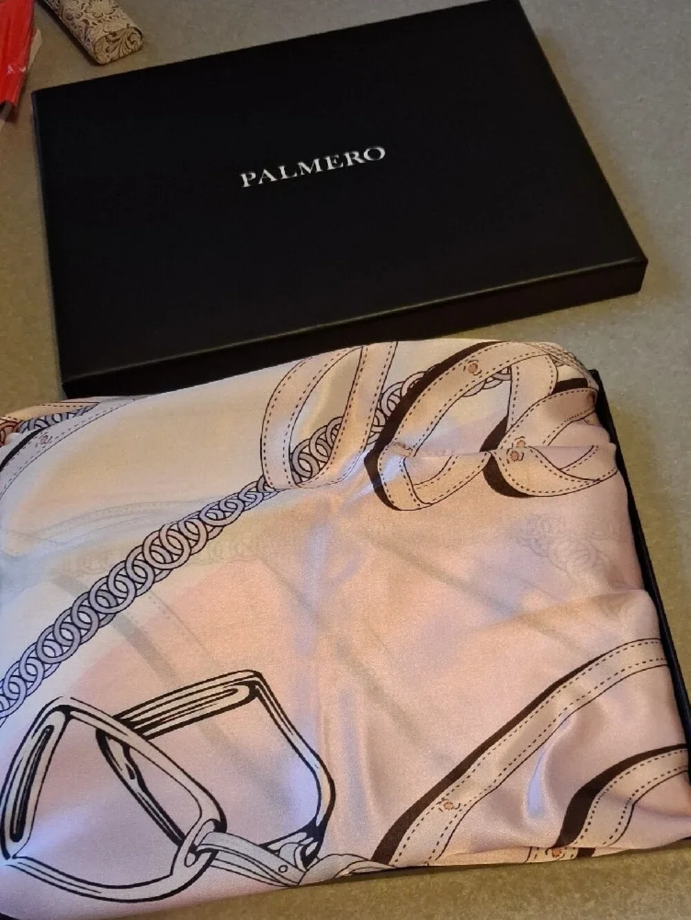 NIB- Silky Equestrian Print Scarf in Blush Pink